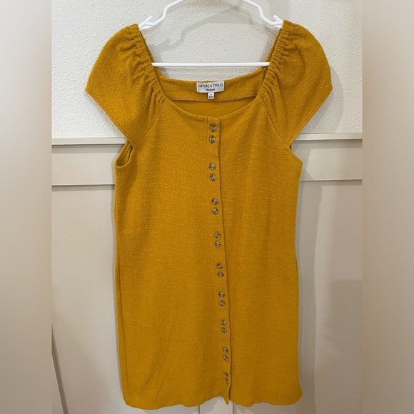 Madewell Texture & Thread Mustard Mini Dress Size Medium - Picture 5 of 15